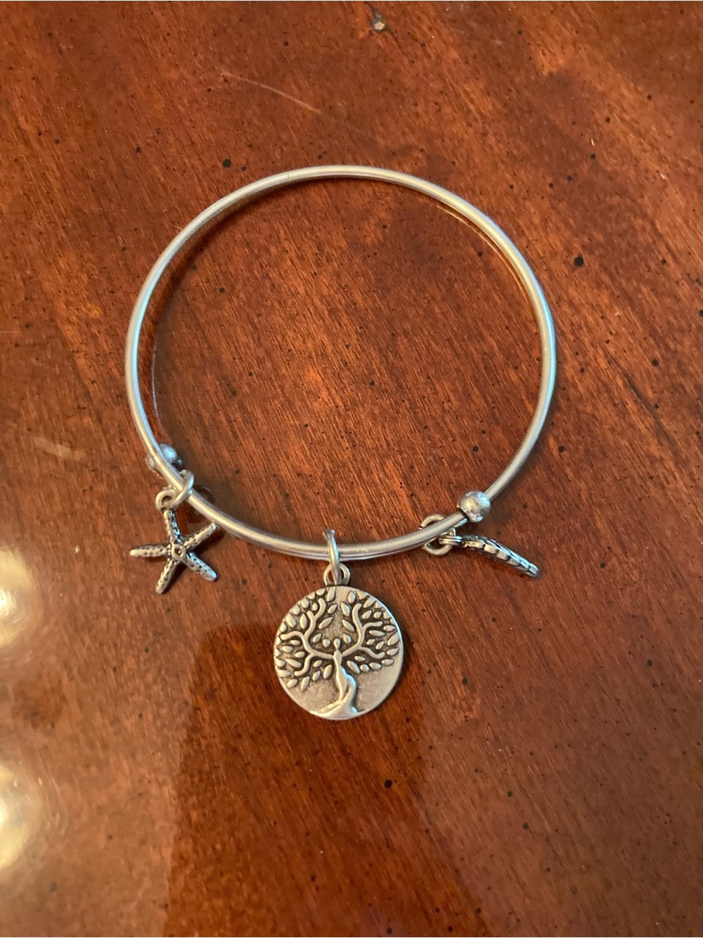 Silver Tree of Life Charm Bangle Bracelet with Starfish Accent